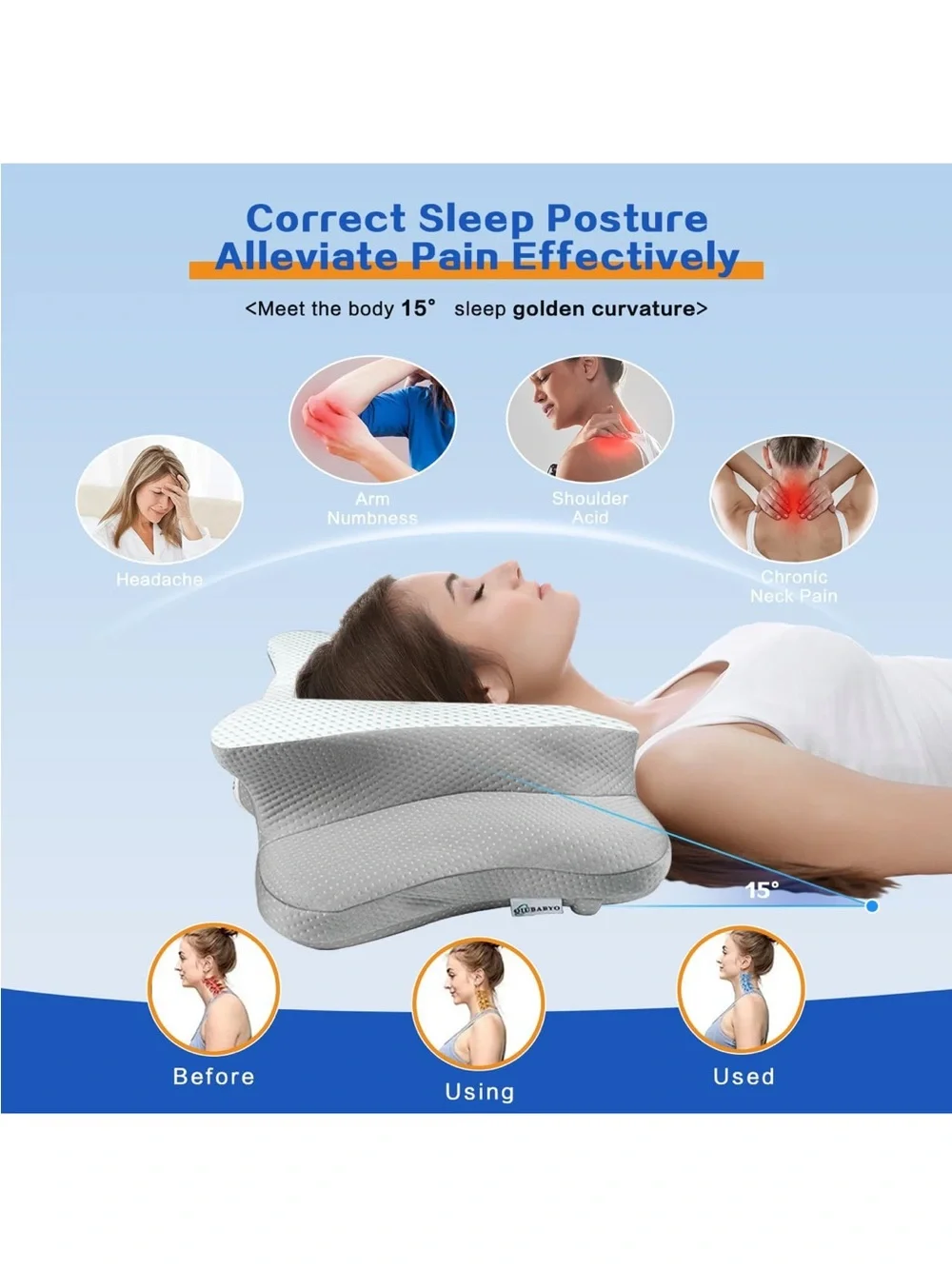 Memory Foam Cervical Pillow Queen Adjustable Ergonomic Neck Support Orthopedic